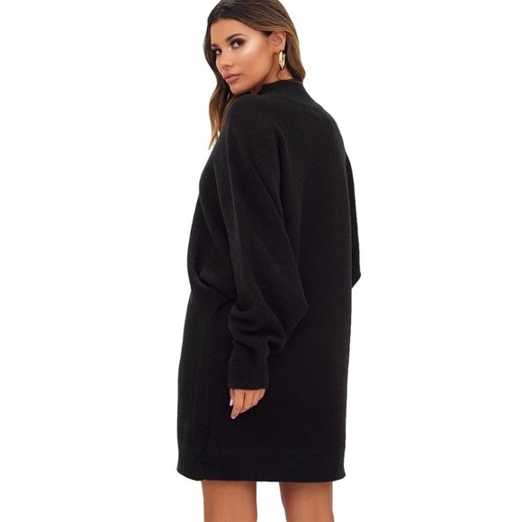 PrettyLittleThing Oversized Knit Sweater Dress Black - Picture 4 of 8